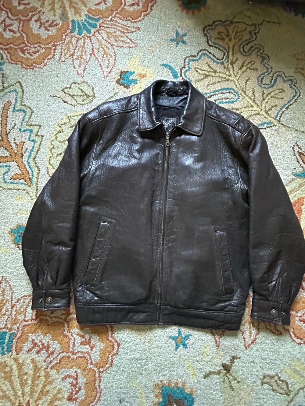 Vintage 90s Y2K Field Gear Brown Leather Bomber Jacket Size Medium Zip Out Liner